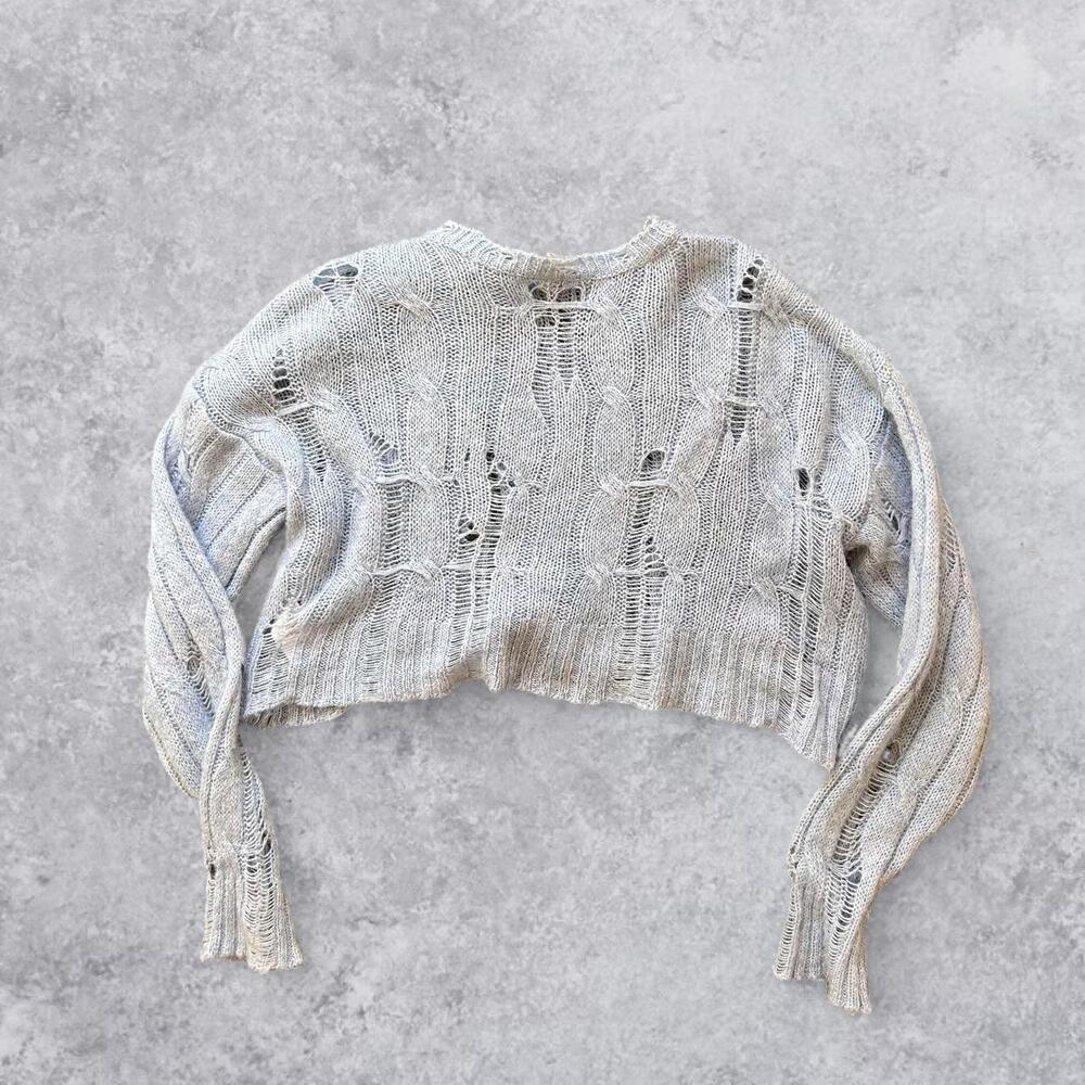 Urban Outfitters Distressed Cropped Sweater Pastel Blue Grunge Knit - S